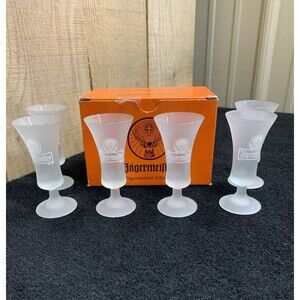 Jagermeister 2CL Shot Glass Set Of 6 Frosted Stemmed Cordial Footed B8